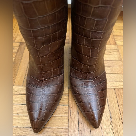 Paris Texas Anja knee-high boot pointed toe chunky heel brown croc leather 39 9 - Picture 14 of 16